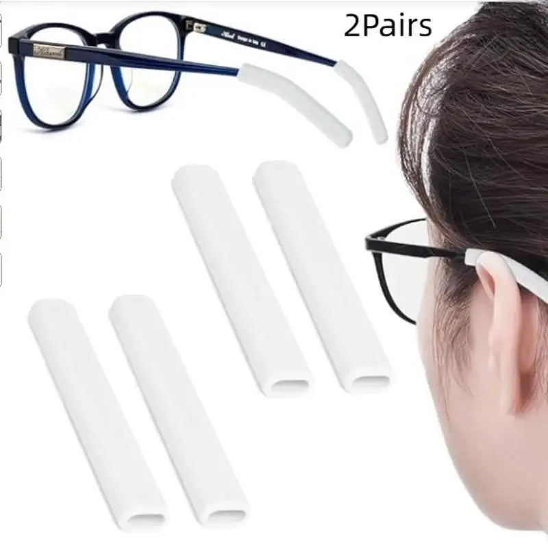 2 Pairs Silicone Anti-Slip Holder Glasses Anti-slip Cover Ear Hook For Sunglasses Eyeglass Leg Temple Tips Black White Brown Vue White