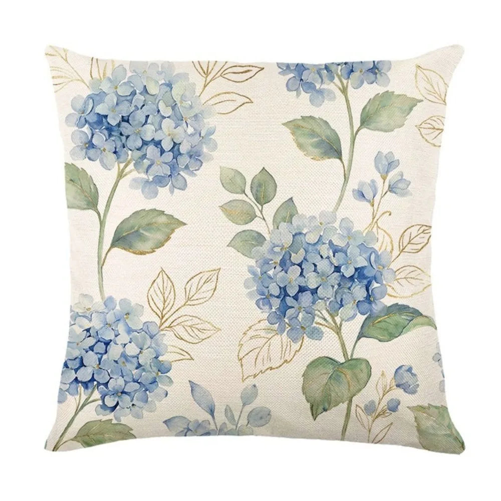 Skin-Friendly Hydrangea Cushion Cover Flower Printed Linen Throw Pillow Cover Soft with Zipper Floral Pillow Cover Home Decor Vue Style B