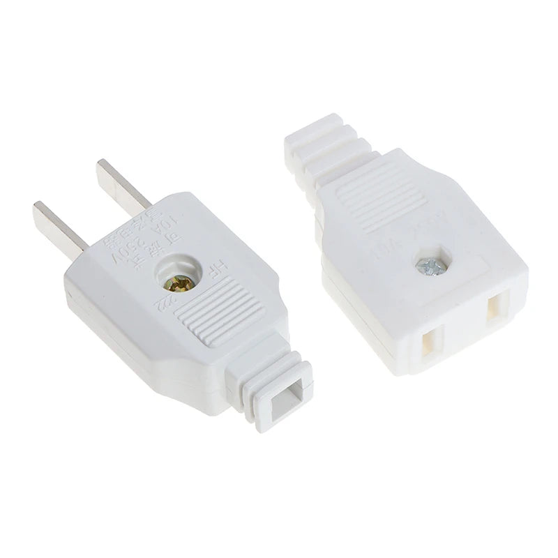 1PCS Whtie US American 2 Flat Pin AC Electric Power Male Plug Female Socket Outlet Adapter Wire Extension Cord Plug Adaptor Vue