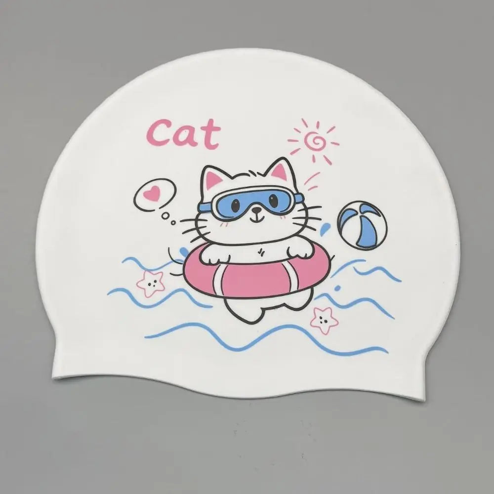 Cartoon Swimming Caps No Tightening Ear Protection Silicone Swim Caps Waterproof Comfortable Cat Swim Caps Pool Accessories Vue