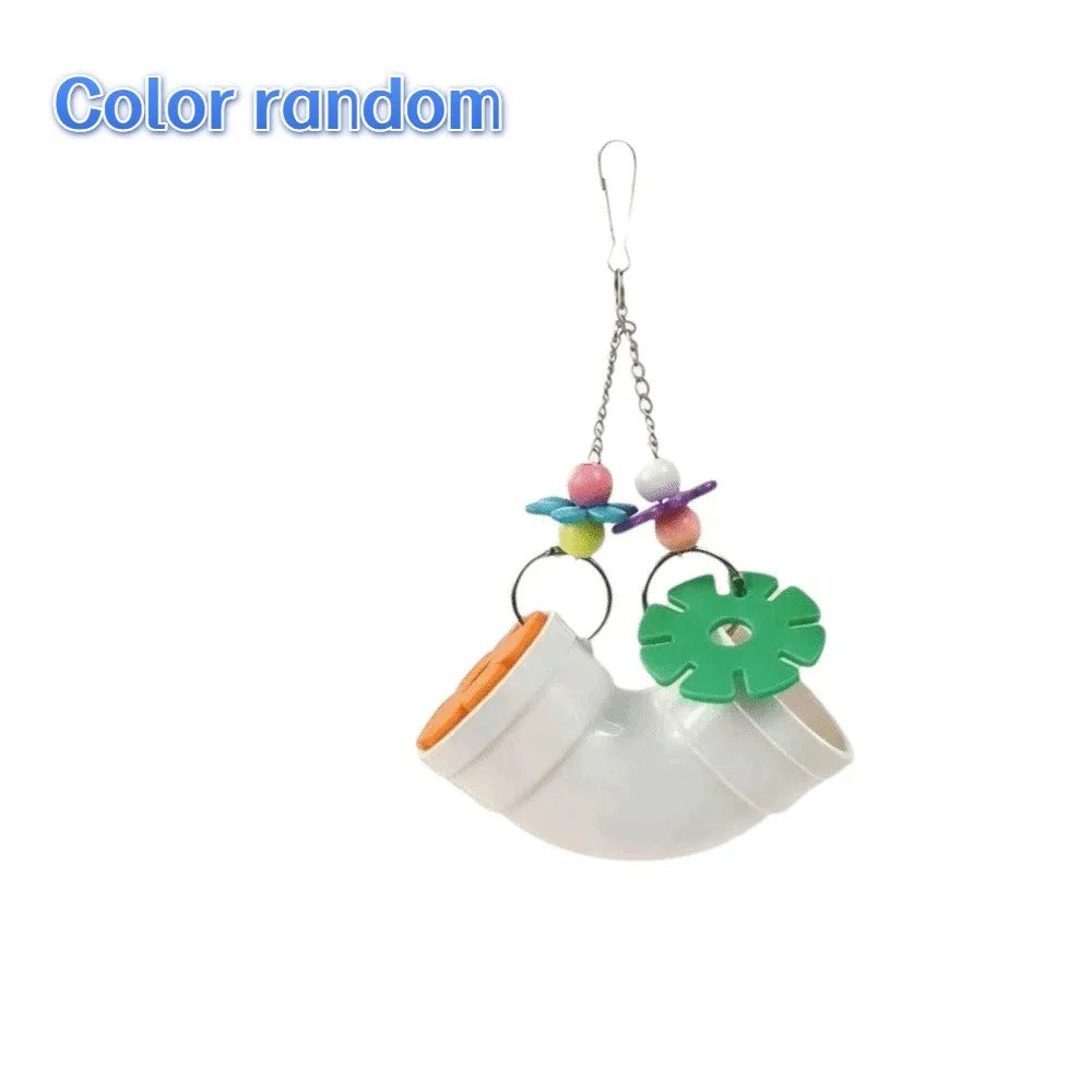 Creative Colorful Hamster Foraging Pipeline Plastic Bite Resistant Pet Bird Toys Hidden Snack Games Parrot Hanging Toys Training Vue White