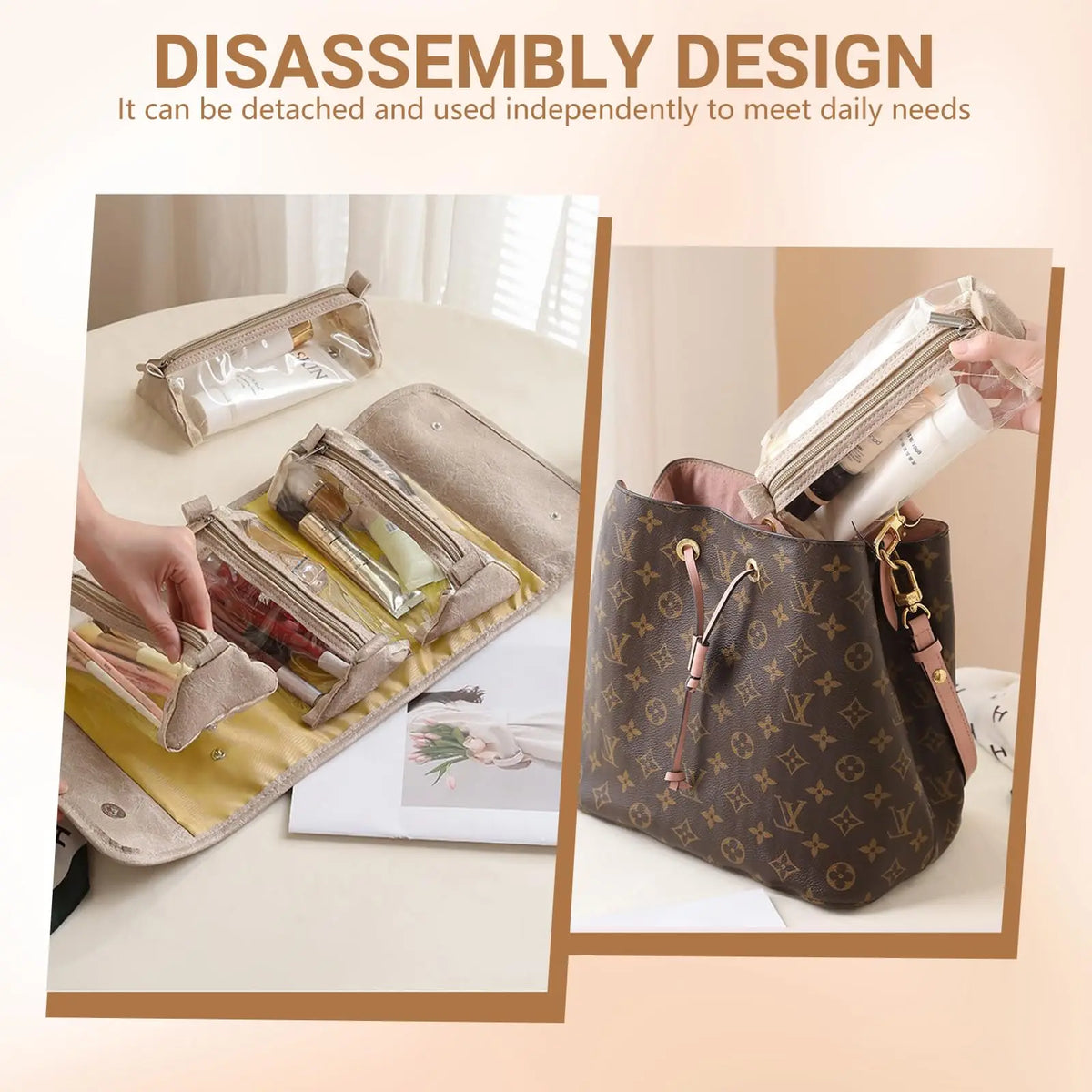 4-in-1 Detachable Large Capacity Cosmetic Bag Portable Travel Makeup Storage Toiletry Bag with Folding Design for Women Vue