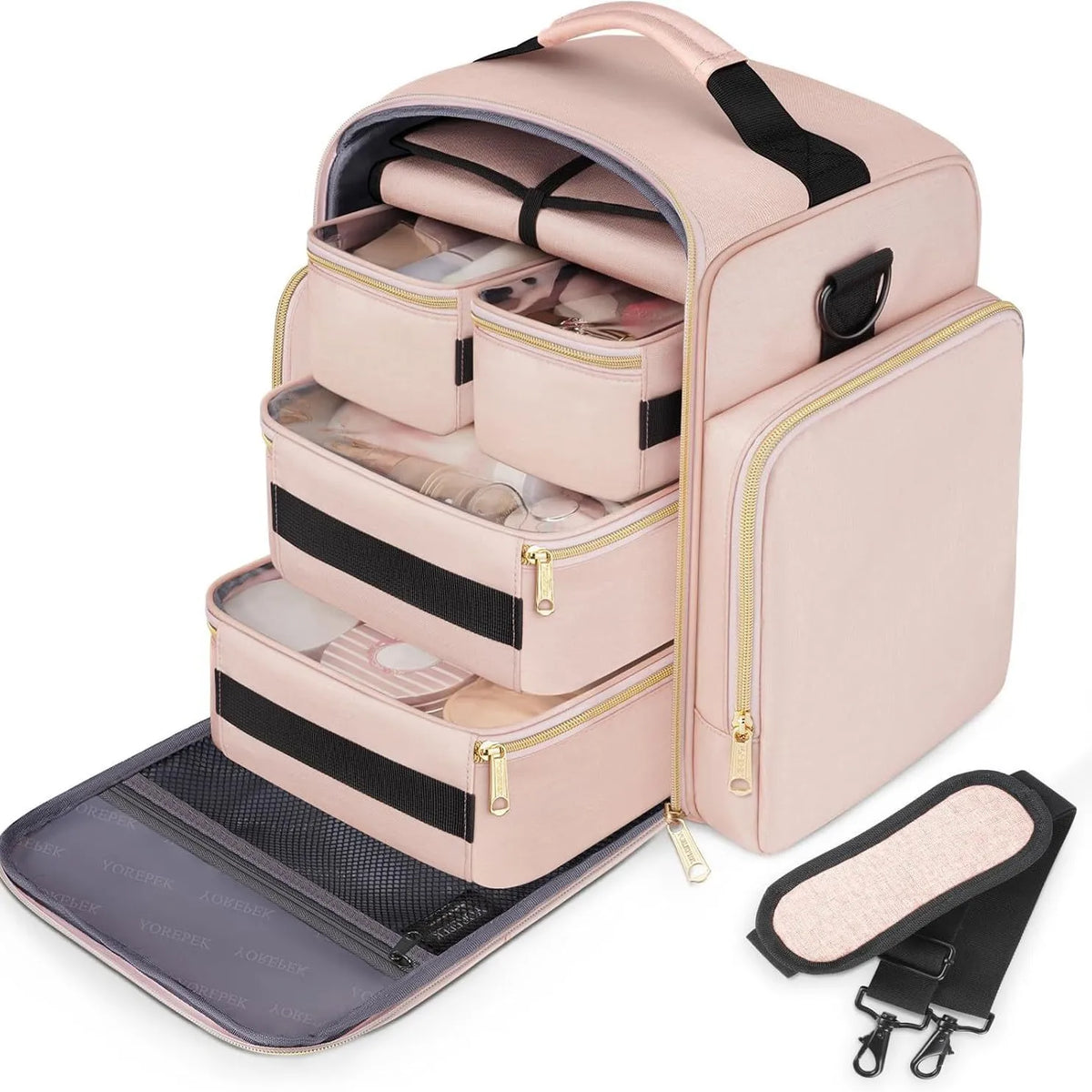 Travel Makeup Bag Large Capacity Storage Bag 4 Detachable Boxes 1 Jewelry Sorting Roll Multiple Storage Bags Makeup Bag Vue