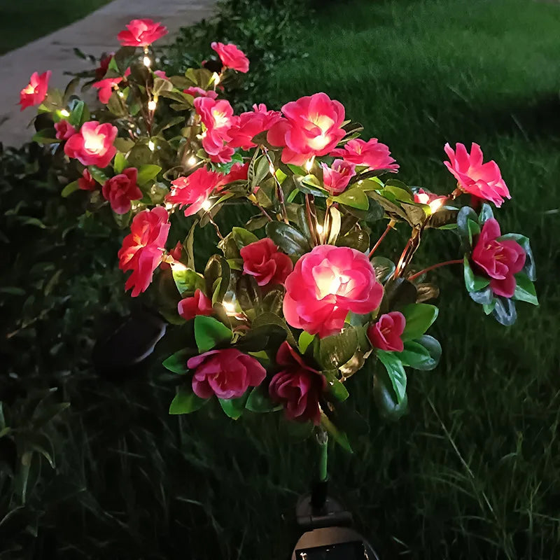 Solar-Powered LED Yard Lights Azalea Floral Garden Decor Lamp Waterproof Outdoor Lawn Lighting Plug Light N009 Vue