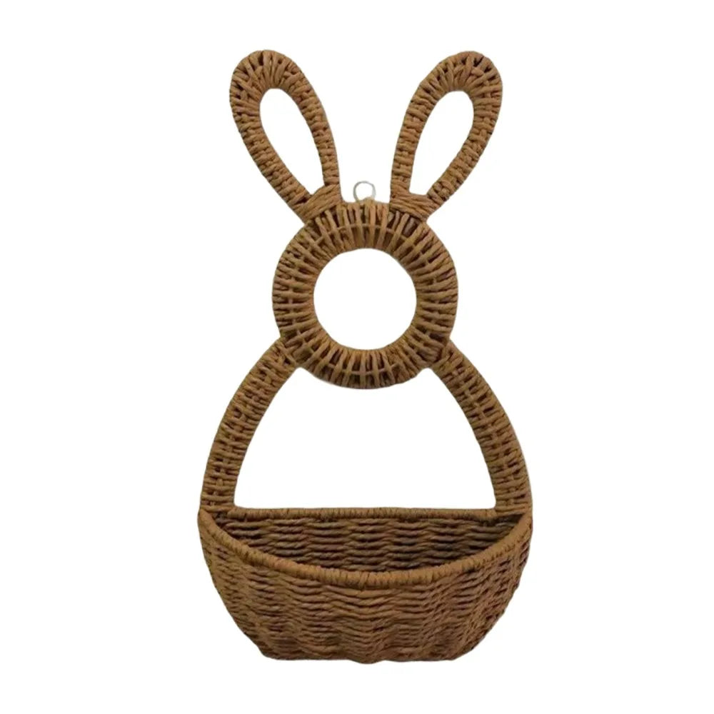 Hand Woven Easter Bunny Basket Natural Willow Handmade Easter Wall Pocket Gift Holder Cute Rabbit Plant Hanging Basket Vue 15.75x8.66in