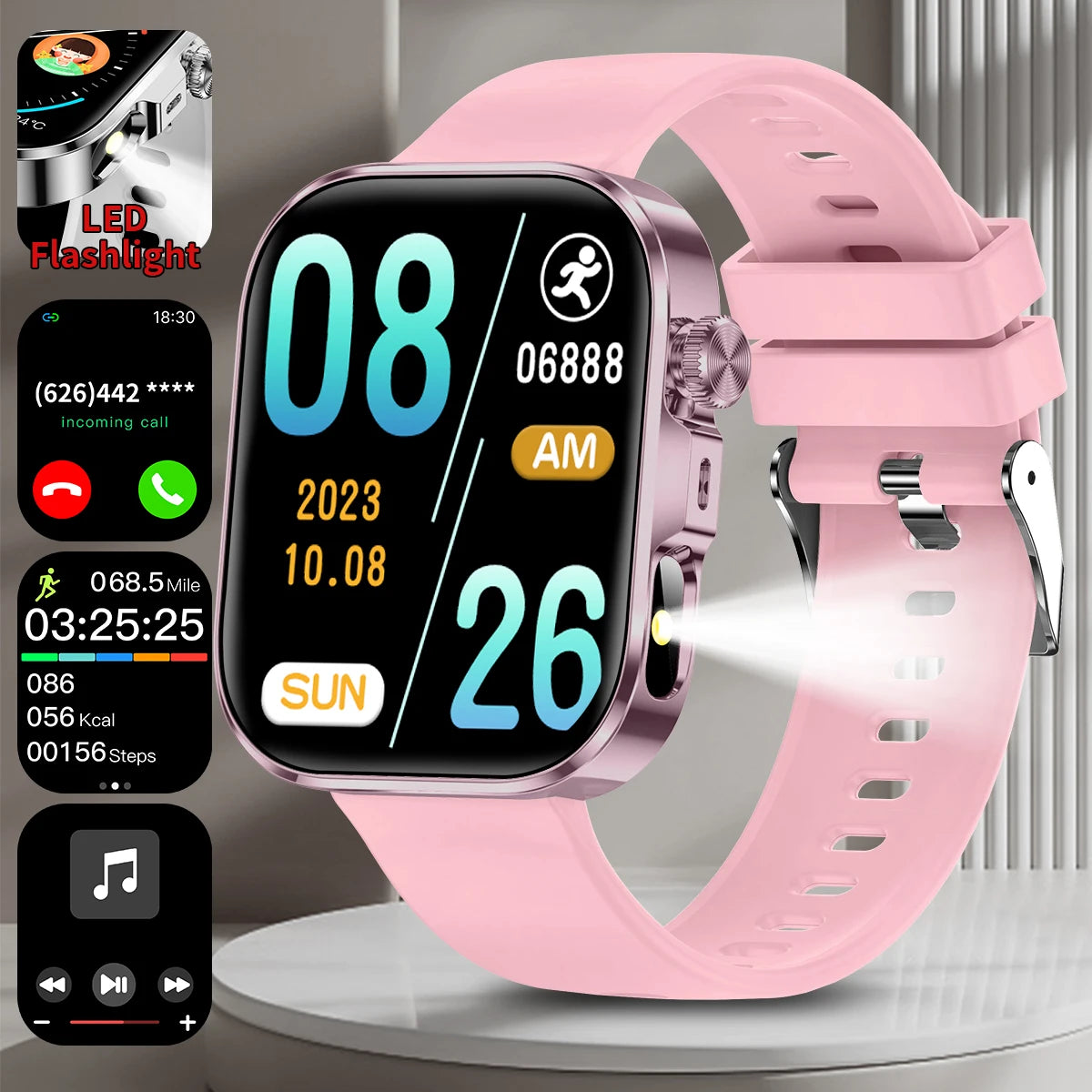 2025 New Hot Smartwatch 2.01 Screen Voice Assistant Bluetooth Call Phone Answer Sport Fitness Tracker Men Women for Android/IOS Vue pink Sport smartwatch