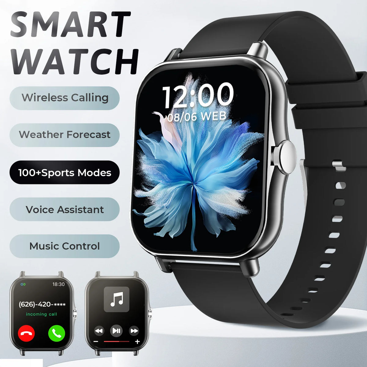 SIMSONLAB New Smart Watch Bluetooth Call Fitness Tracker Heart Rate Sleep Record Outdoor Sport Watch for Android/IOS Men Women Vue black Fashion Sport Watch