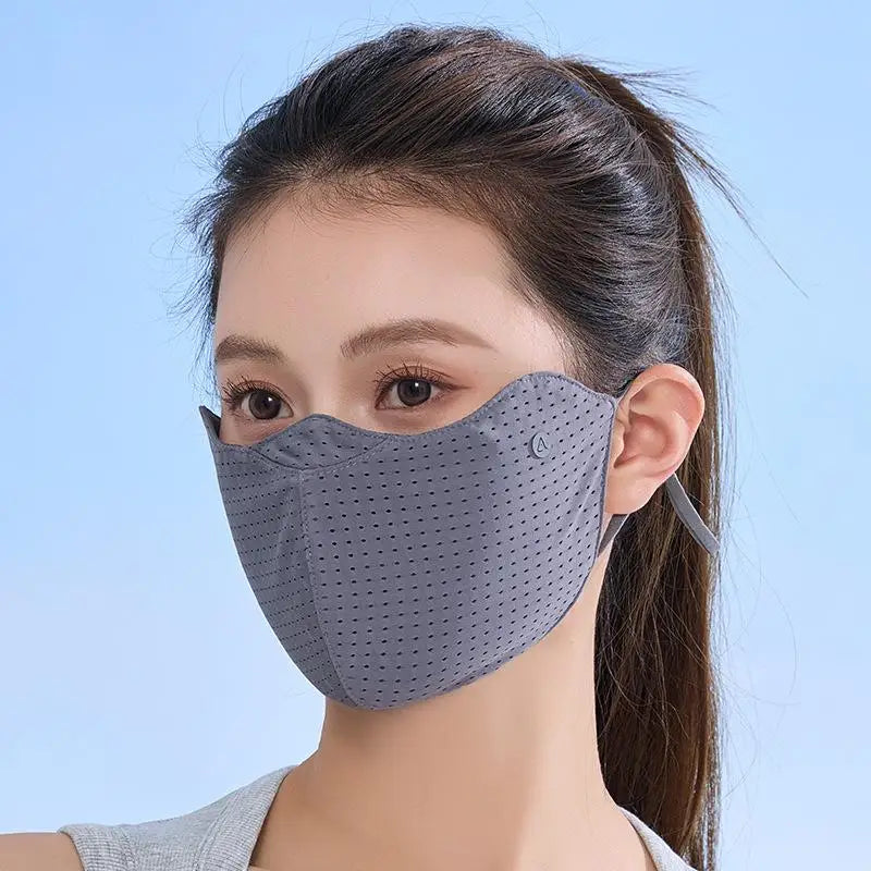 Solid Color Breathable Ice Silk Mask Washable Anti-UV Anti-sun Mask Dustproof Mesh Face Cover Scarf Outdoor Sports Mask Vue Dark gray