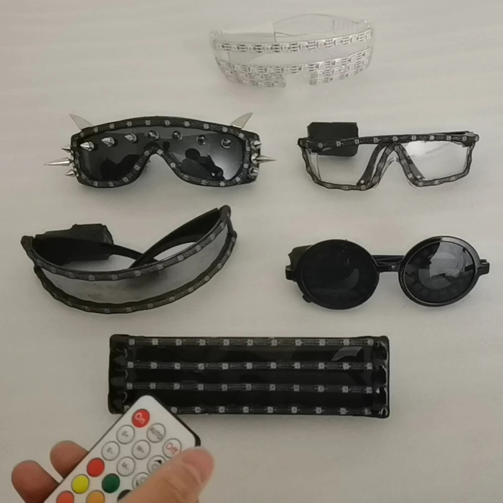 Full Color Remote Control Burst Flashing LED Glow Glasses LED Glasses Rivet Punk Glasses for Christmas Party Vue