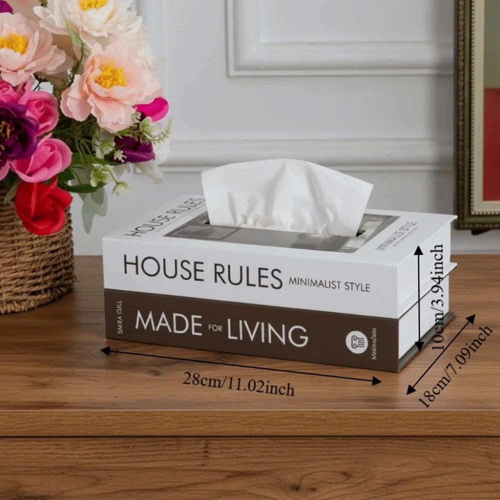 Retro Luxury Book Style Tissue Box Ornaments Container Storage Box Double Layer Decoration Napkin Holder Case Bedroom Vue