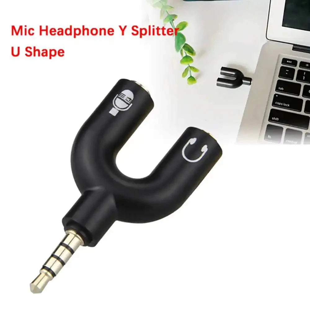 3.5mm Headphone Mic Splitter Adapter U-shaped Stereo 3.5mm 1 To 2 Audio Splitter Adapter for PS4 PC Laptop Ear Headset Cables Vue