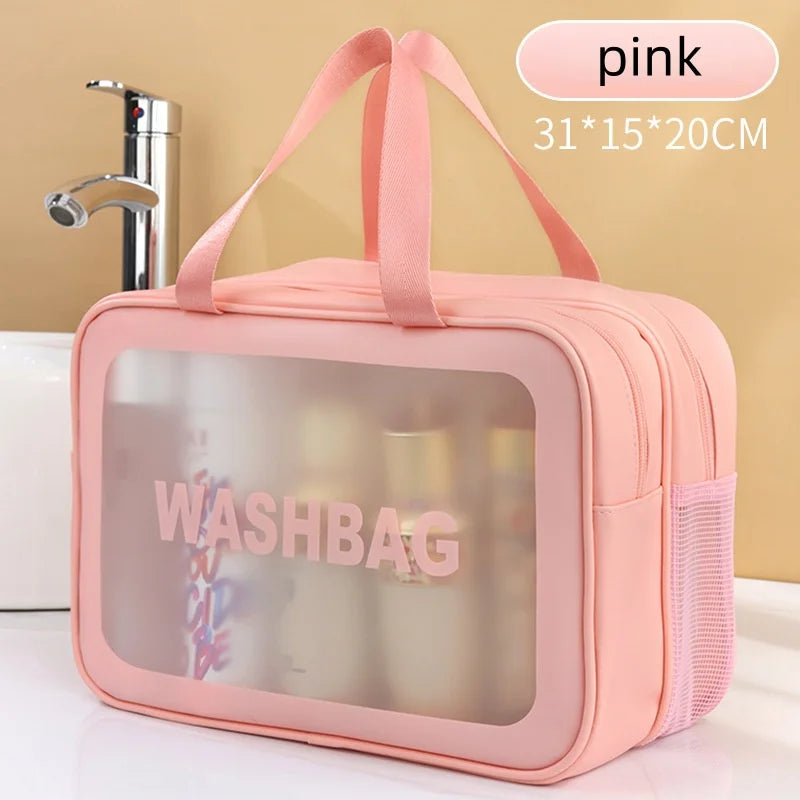 New Thick Dry-Wet Separation Partition Toiletry Bag Portable Double-Layer Cosmetic Storage Bag for Travel Beach Pool Bathing Vue pink