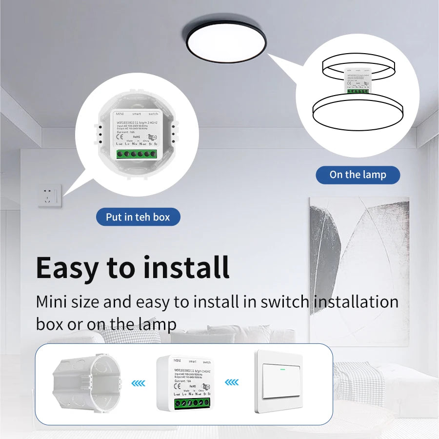 1/2 Channels Wifi Smart Switch Tuya Smart Life Light Switch Module Remote Relay Breaker for Alexa Google Yandex 100-240V 16A Vue