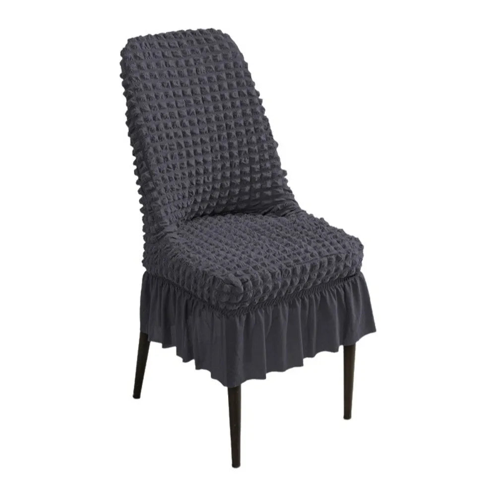 Stretchable Seersucker Stretch Puff Chair Cover Wrinkled Fabric Anti-Slip Seersucker Chair Seat Cover Pet-Resistant Breathable Vue Dark Grey