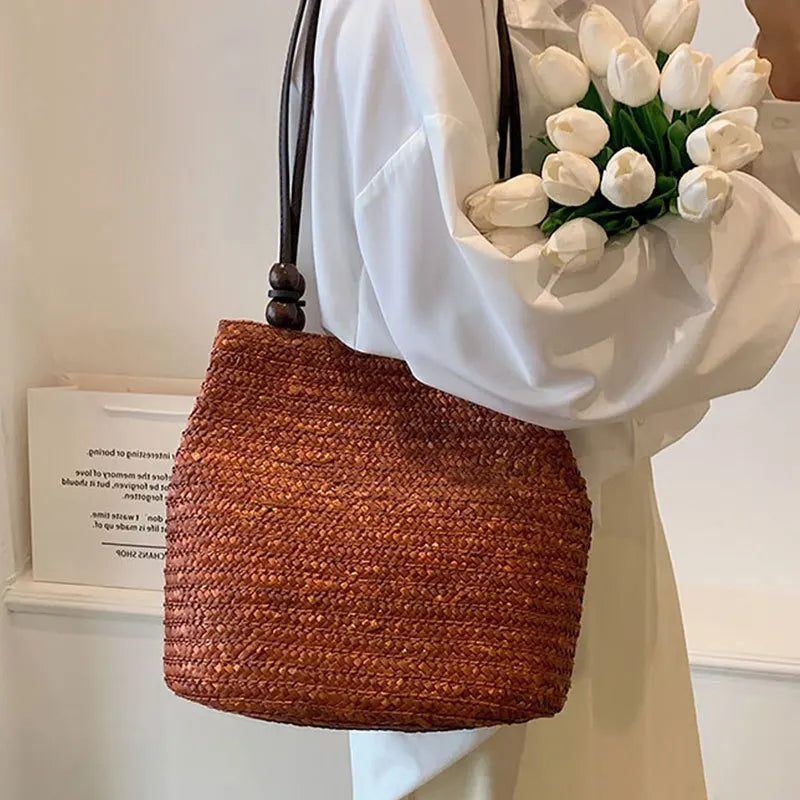 Casual Straw Woven Shoulder Bags Women Wicker Handbags Handmade
