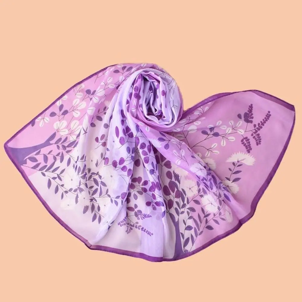 Floral Print Chiffon Scarf Long Thin Shawl Silk Soft Protection