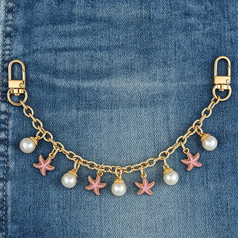 Bag Charms For Handbags Sea Star Shell Pearl Bag Clothes Shoes Pendant Boho Summer Seashell Jewelry Making DIY Decoration Vue pink pearl