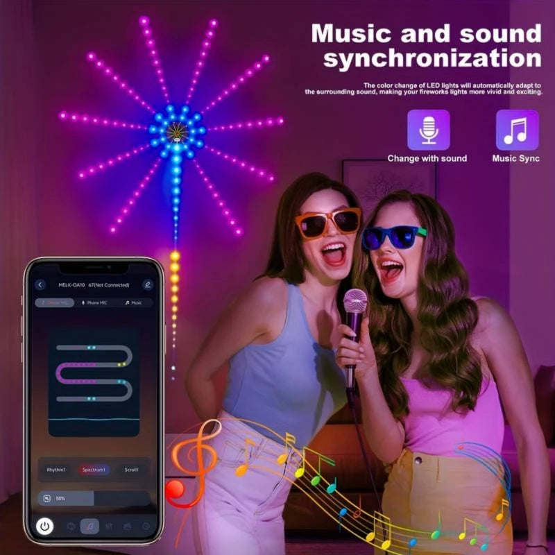 Firework Strip Lights LED Bluetooth APP Control Neon Strip USB 5V Changing Smart Lamp Sync Music Bedroom Decor Dream Light Vue