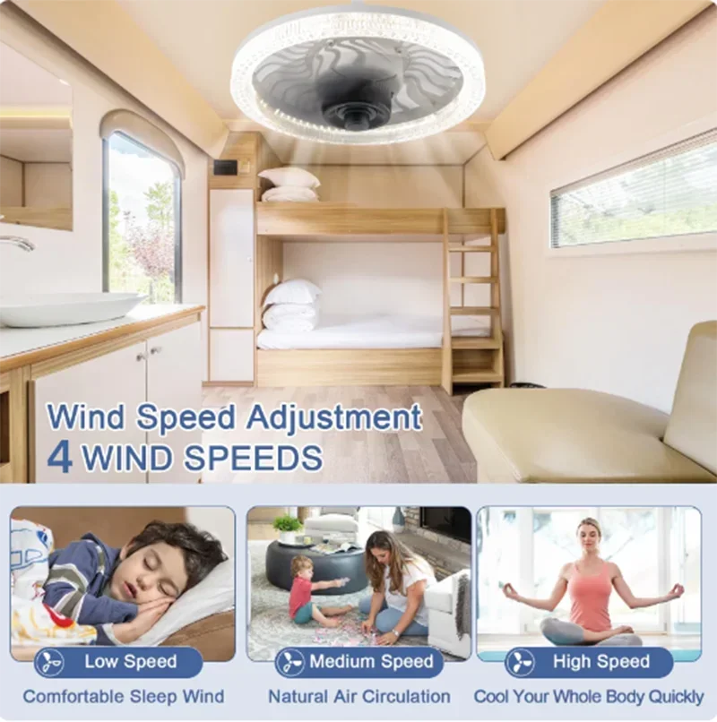 Smart Remote Control Ceiling Fan with LED Lighting Ceiling Fan with Lights Remote Control E27 Converter Base for Living Room Vue