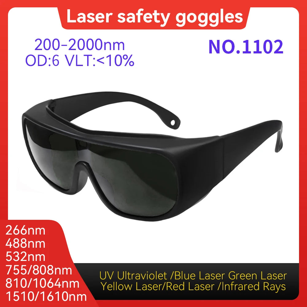 CE EN207 OD6+ 190-540nm Laser Eye Protection Anti-Scratch PC Laser Eyewear for Engraving Marking Industrial Laser Safety Goggle Vue Model 1102 OD6