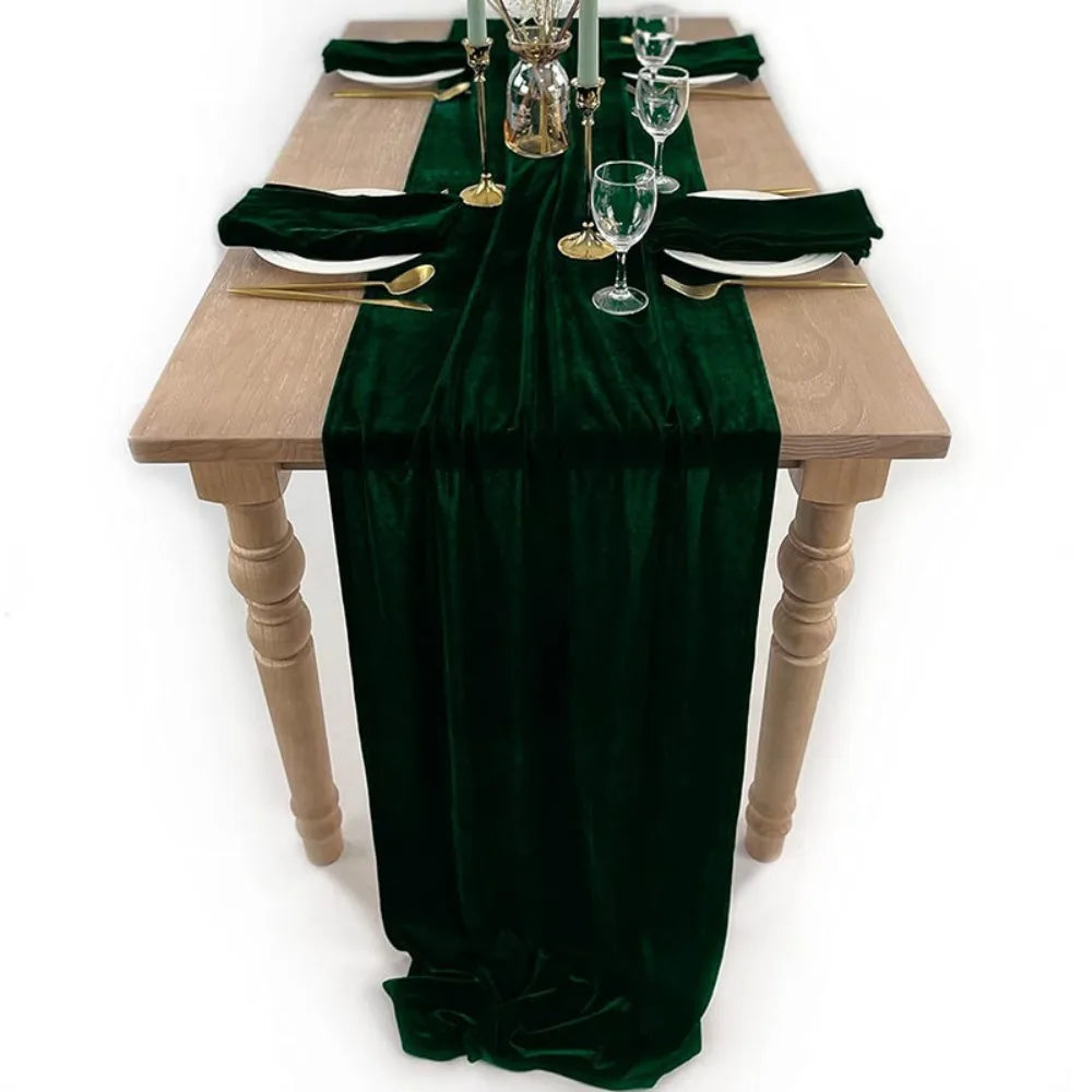 Table Decoration European Style Velvet Table Runner Extended Non-slip Wedding Table Cloth Rectangular Table Linen Hotel Vue Green 29.13 x 120.08 in