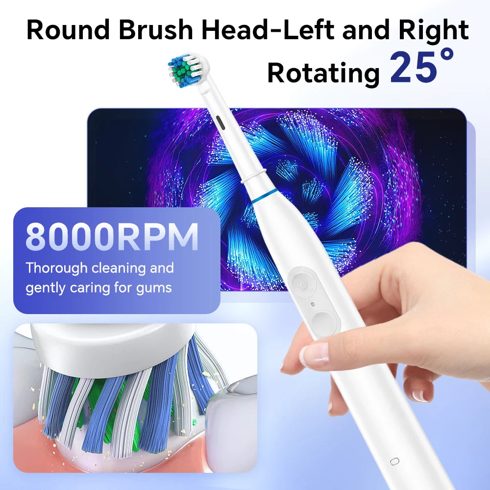 Adults Rotary Electric Toothbrush, 5 Mode Rechargeable Smart Timer IPX7 Waterproof Travel Toothbrush with 4 Replacement Heads Vue