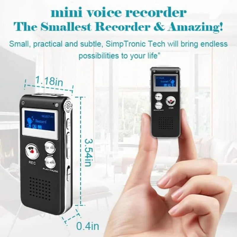 8/16/32GB Mini Voice Recorder Digital Activate Audio Tape Recording Device Microphone MP3 Playback for Lectures Meetings Class Vue