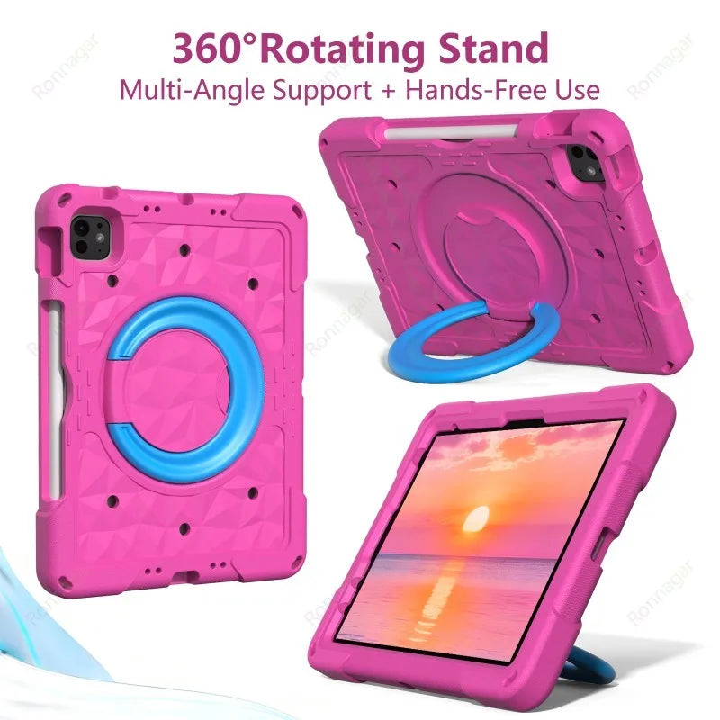 Ronnagar EVA Kids Shockproof iPad Case 11" | Lightweight Kids iPad Case Vue Rose Red iPad 11th A16