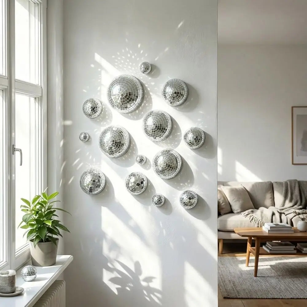 5Pcs Metallic Disco Ball Half Wall Decor Glittery Semicircle Mirror Disco Ball Wall Art Light-refracting Adhesive-backed Vue