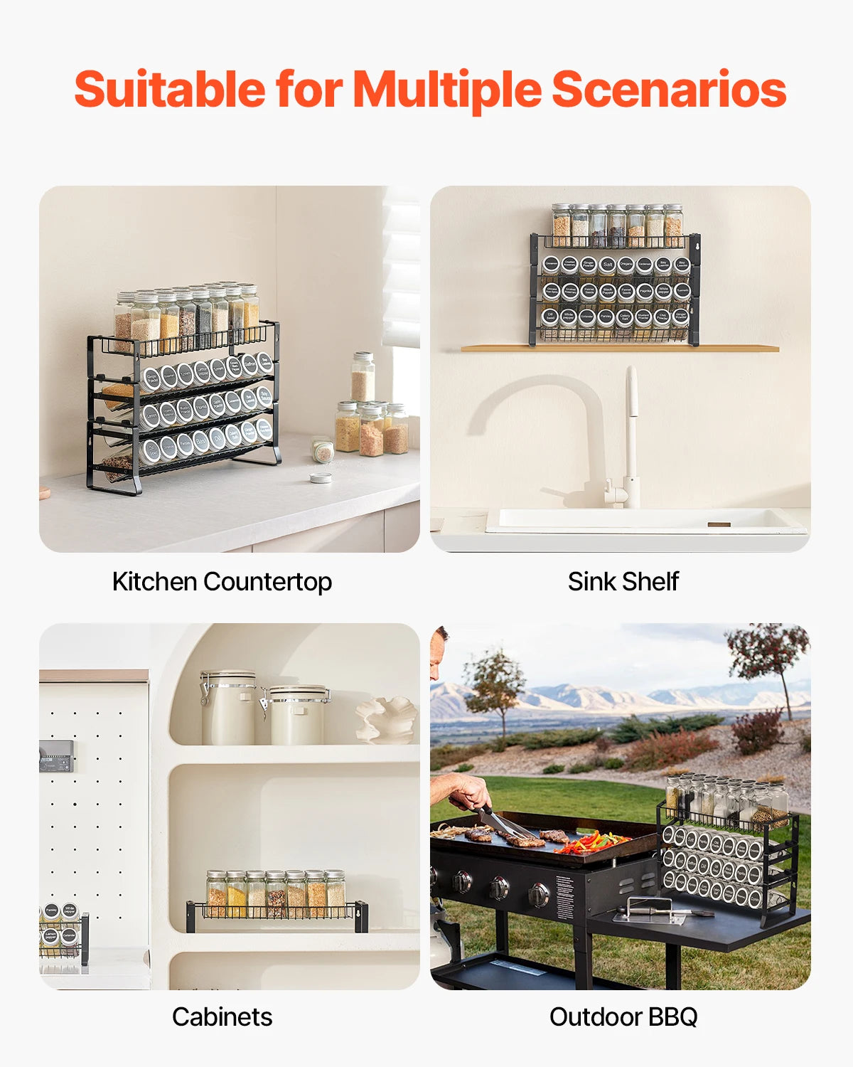 4-Tier Stackable Spice Rack Organizer – Countertop & Wall Mount Spice Rack Organizer Vue
