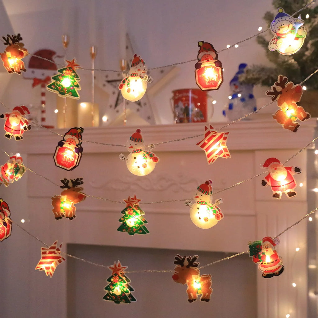 Christmas LED String Lights, Battery Powered(No Battery) 10/20LED, Santa/Snowman/Tree Design, Xmas Party Home Decoration Gift Vue