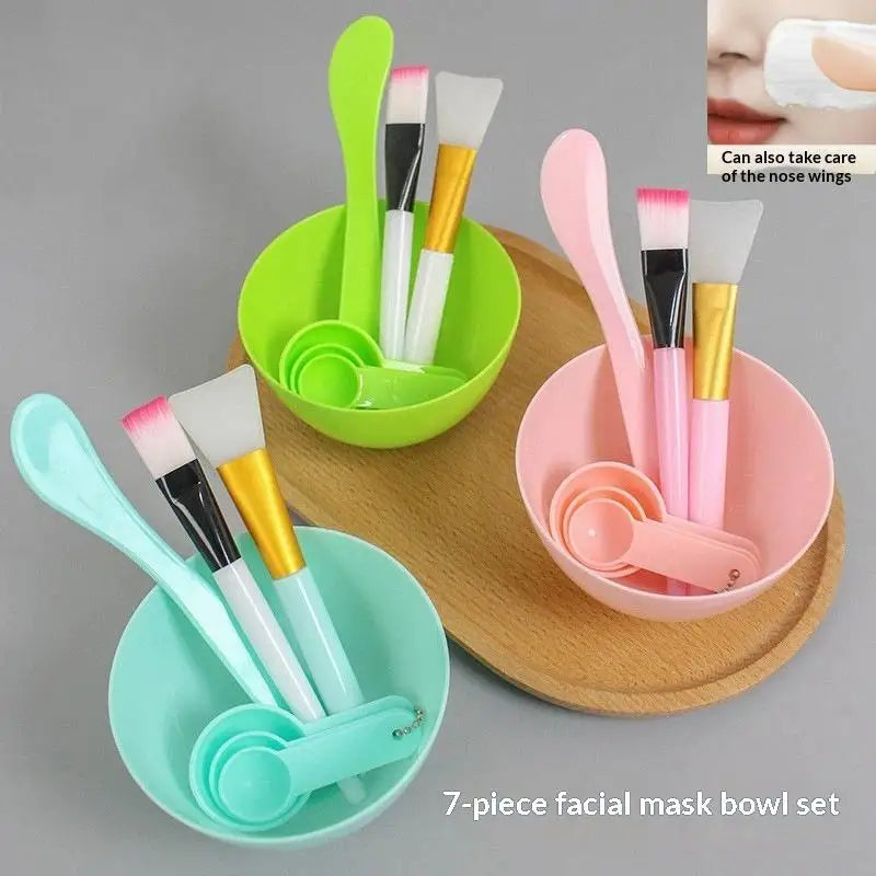 7Pcs DIY Facial Mask Mix Kit Soft Silicone Brush Spoon Spatula Face Mud Bowl Home Beauty Supply Vue