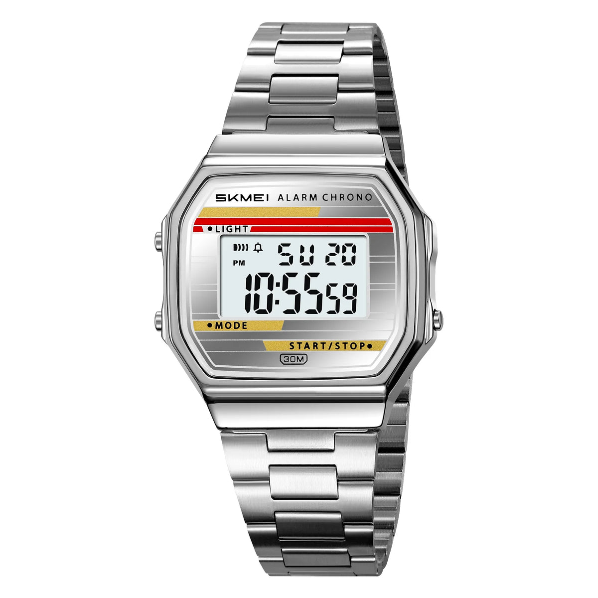 SKMEI 2514 Retro Digital Men's Watch – Stainless Steel, 30M Digital Men's Watch Vue