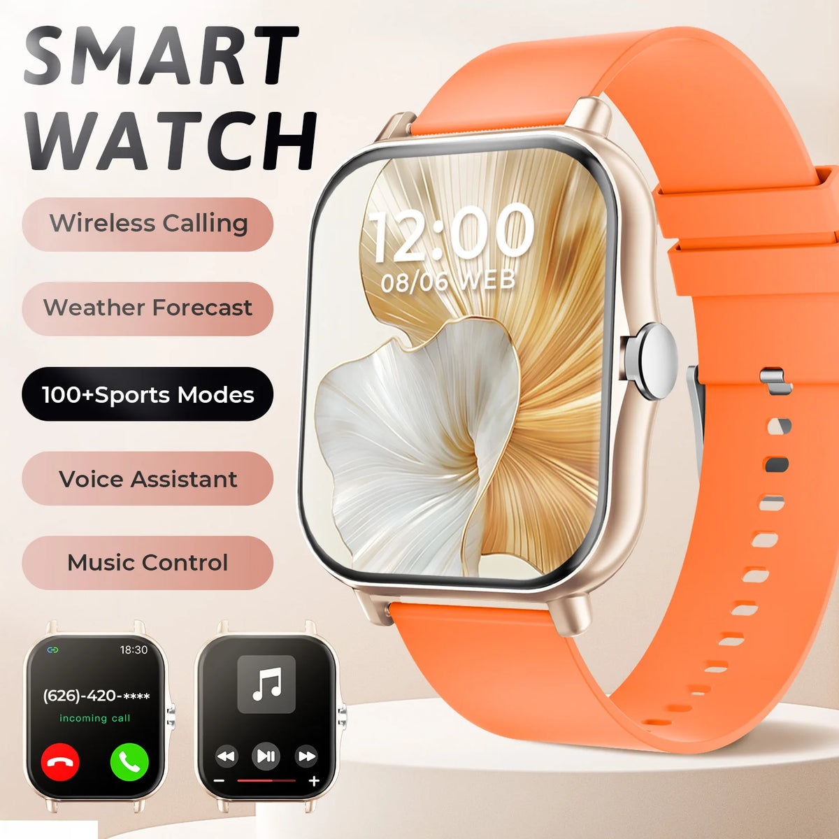 SIMSONLAB New Smart Watch Bluetooth Call Fitness Tracker Heart Rate Sleep Record Outdoor Sport Watch for Android/IOS Men Women Vue orange Fashion Sport Watch