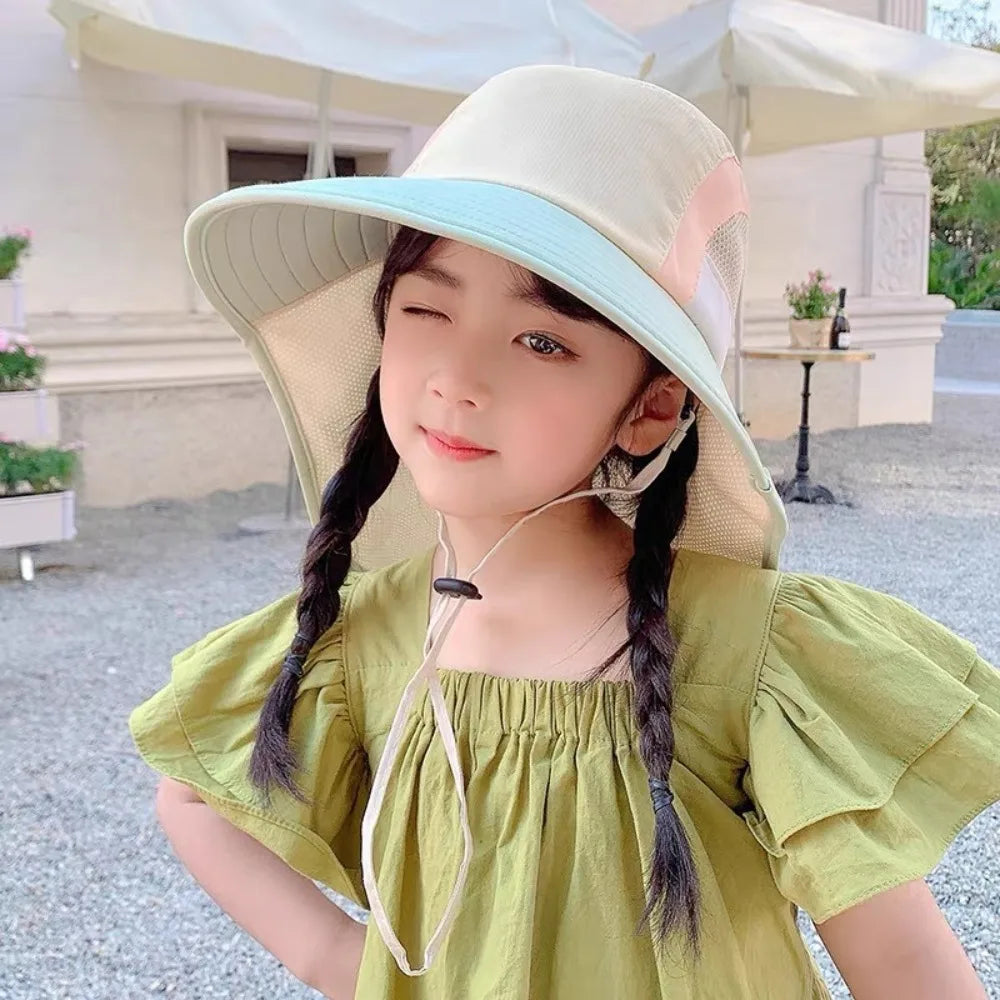 Neck Flap Sun Hat Polyester Strap Wide Brim Beach Hats UV Protection