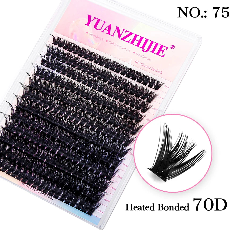 DIY 144 Cluster Lashes YUANZHIJIE Free Ship Segmented Beam Natural C/D Curl Individual Mink Eyelashes Makeup Supplies at Home Vue 75 (70D) C 0.07mm|MIX