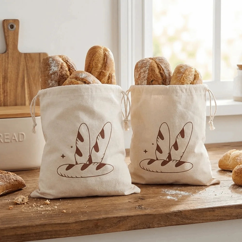 2PCS Large Linen Bread Bag Eco Friendly Reusable Drawstring Bread Bag Fresh Keeping Washable Bread Storage Bags Homemade Bread Vue