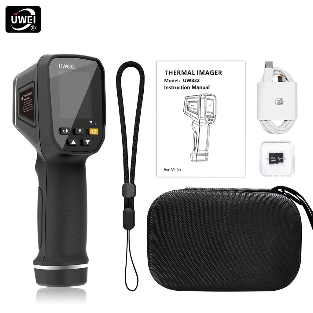 UWEI Infrared Thermal Imager Handheld Thermal Imaging Camera USB Rechargeable 8GB Card Color Display 0.01-1 Emissivity Carry Box Vue