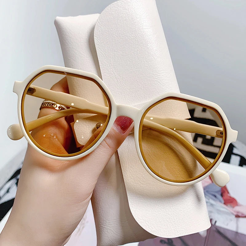 Korean Style Sunshade Glasses Vintage Geometry Shape Frame For Men Women Sunglasses Fashion Frame Glasses UV Protection Vue Beige