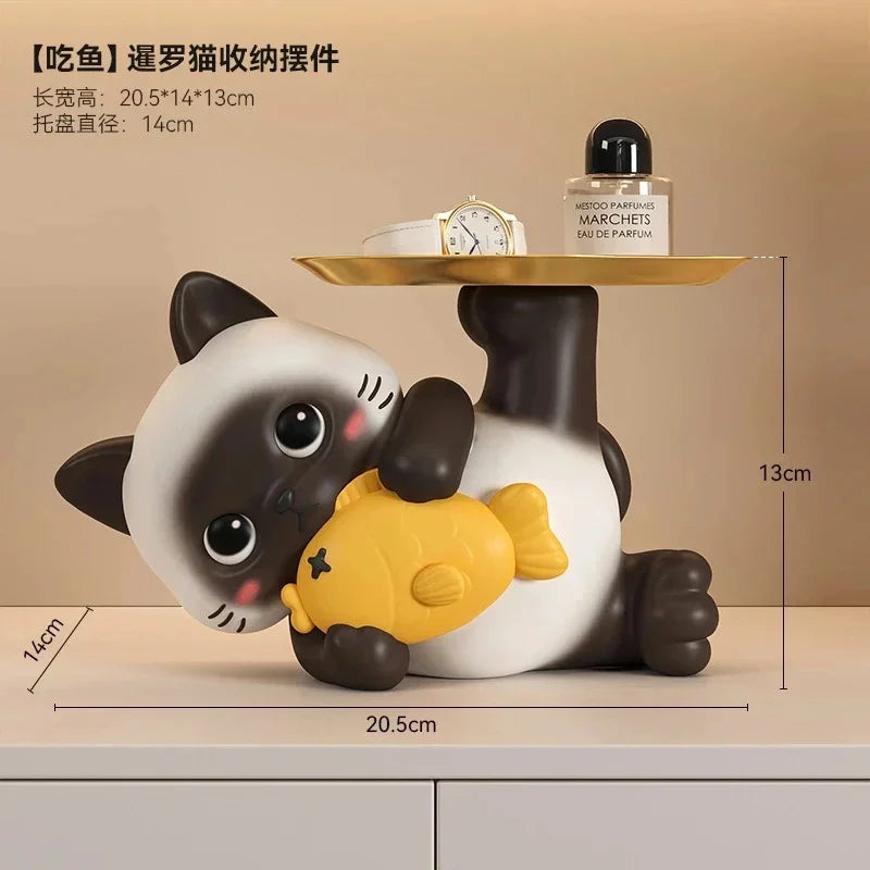 Siamese Cat Key Holder Elegant Luxury Creative Desktop Organizer Figurine For Entryway Shoe Cabinet New Home Gift For Women Vue