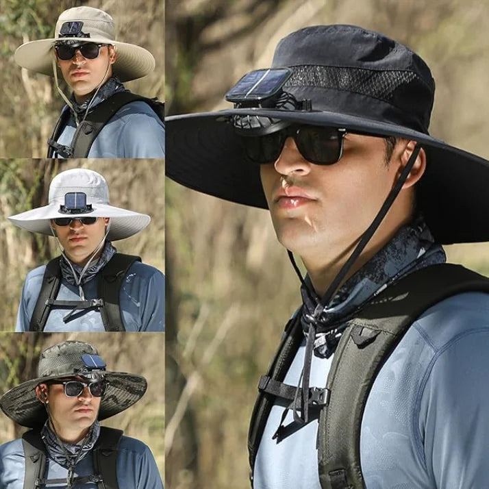 Cooling Breathable Waterproof Big Hat Wide Brim Sunshade Hat Block Ultraviolet Rays Fan Outdoor Fishing Solar Charging Fan Hat Vue