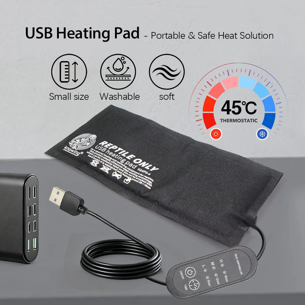 10x20cm 13x23cm 18x28cm USB Heating Mat with Temperature Controller for Reptiles Pet Lizard Terrarium Carbon Fiber Heating Pad Vue