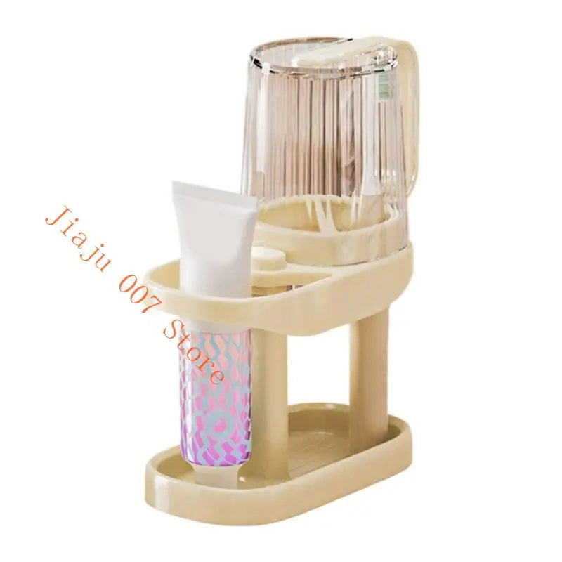 2-in-1 Toothbrush Holder & Rinse Cup Bathroom Organizer Stand Toothbrush Holder Set Vue Light Grey China Mainland