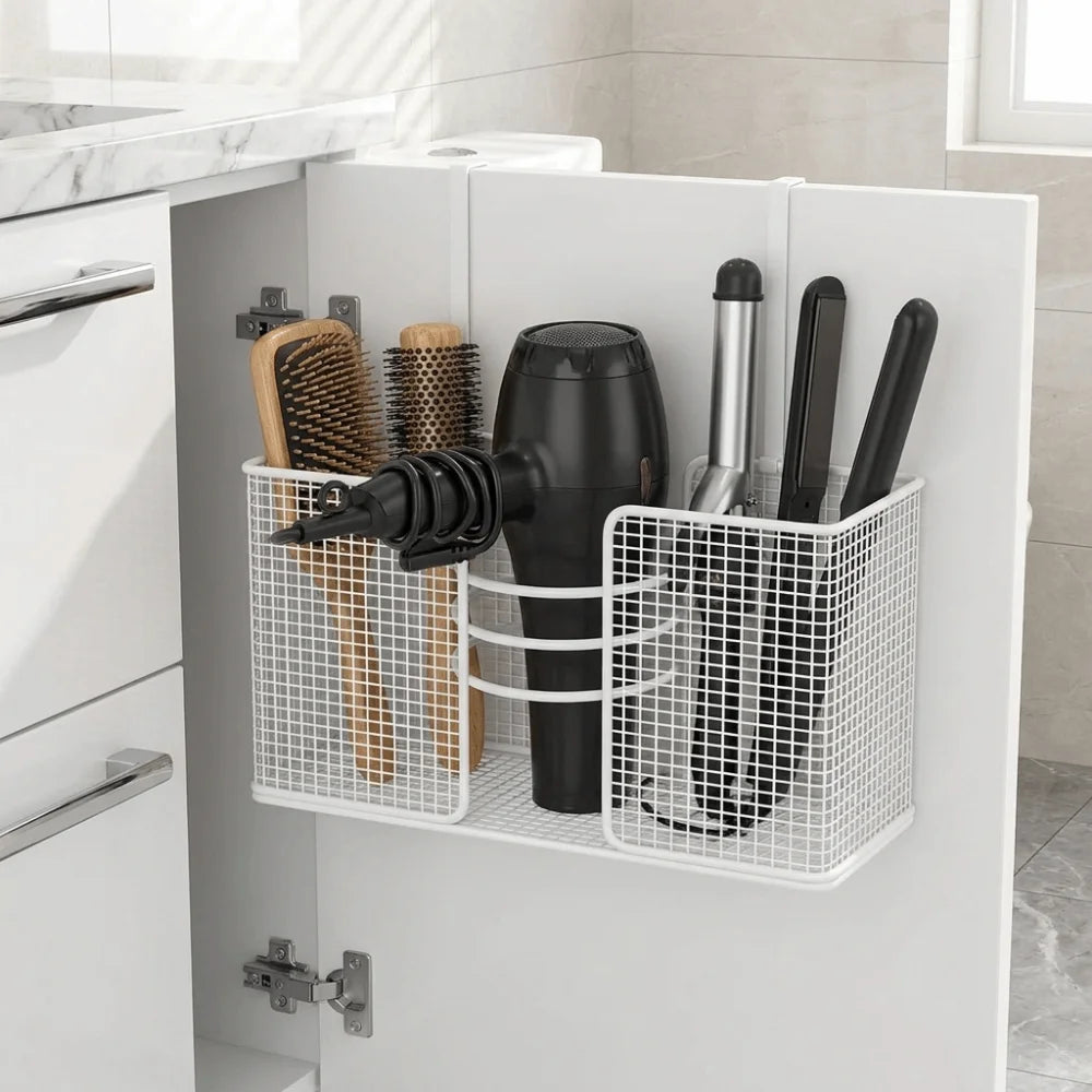 Wall Mounted Hair Dryer Storage Rack Iron No-Drill Comb Curling Storage Rack Space Saving Large Capacity Vue