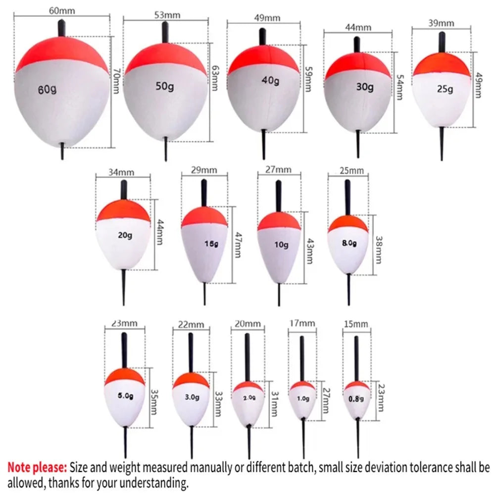 0.5g-60g High Hardness Buoy Float Hard Foam EVA Fishing Bobber Red And White Float Fishing Floats Floating Buoy Vue