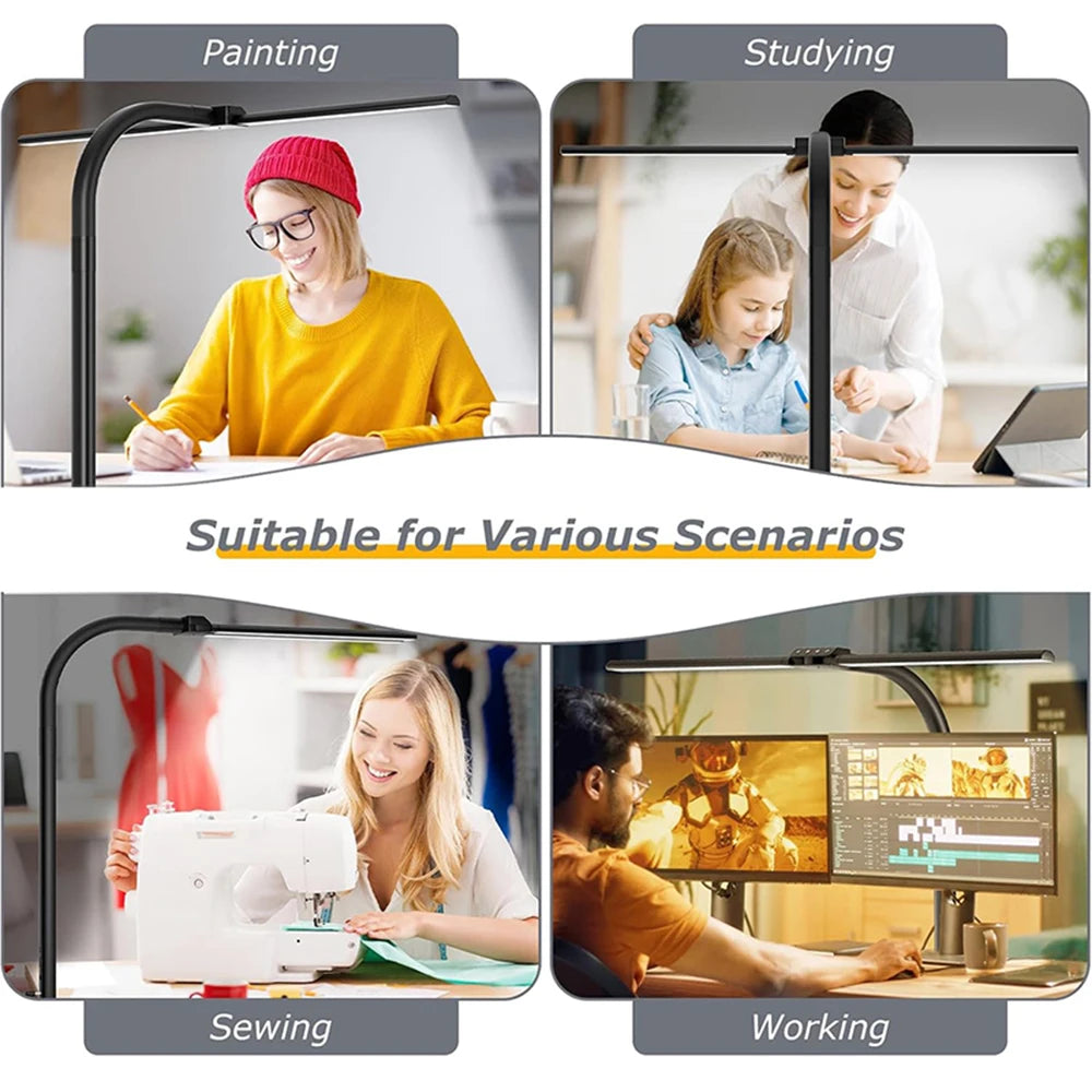 Modern Double Head LED Clip Desk Lamp Stepless Dimmable Architect Task Light Home Reading Office Eye-Caring Computer Desk Lamp Vue