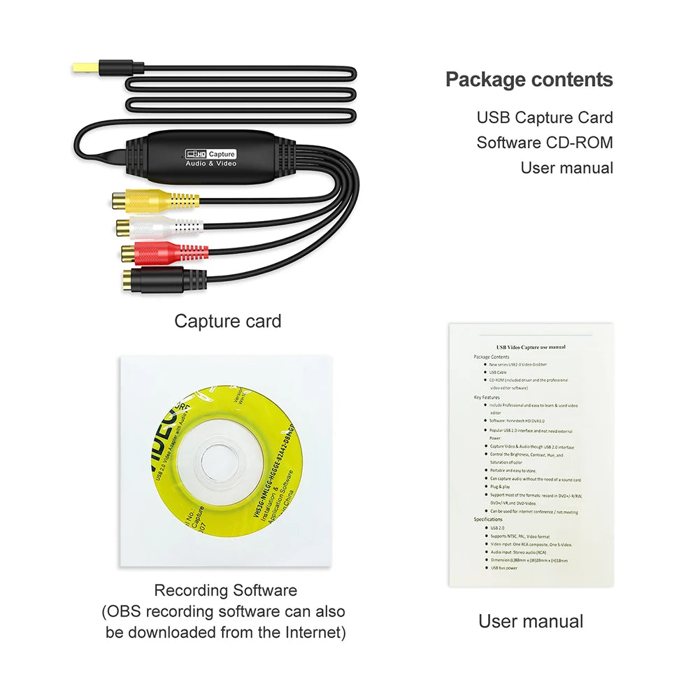 USB Video Capture Card VHS TV DVD VCR Video Audio Converter USB To AV Video Capture Adapter for PC Vue