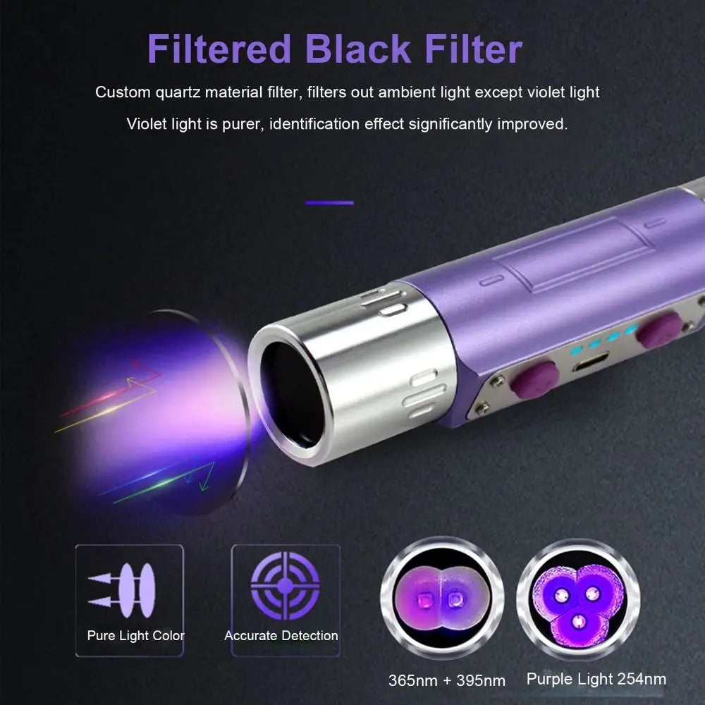 UVC Longwave UV Flashlight Shortwave 254nm Blacklight LED Flashlight LED 395nm UV Flashlight Lamps Phosphor Detector Vue