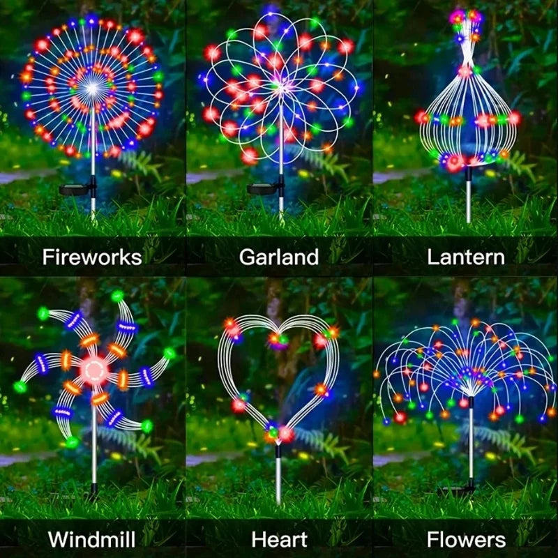 8 Mode Firework Lamp Solar Powered Outdoor Grass Globe Dandelion Fireworks Lamp for Garden Yard Lawn Landscape Holiday Light Vue