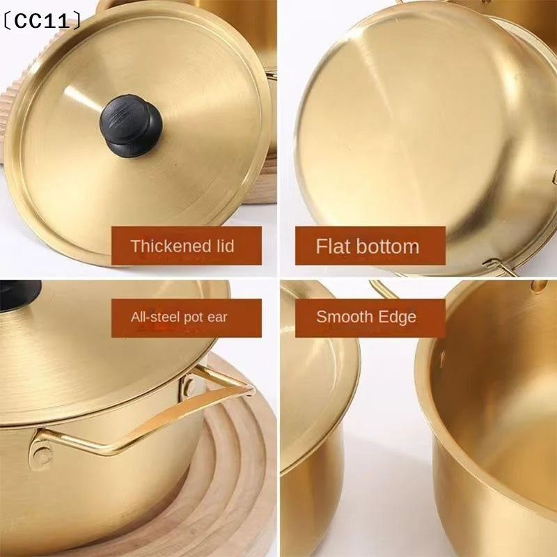 Korean Ramen Pot Stainless Steel Lid Soup Gold Plated Double Ear